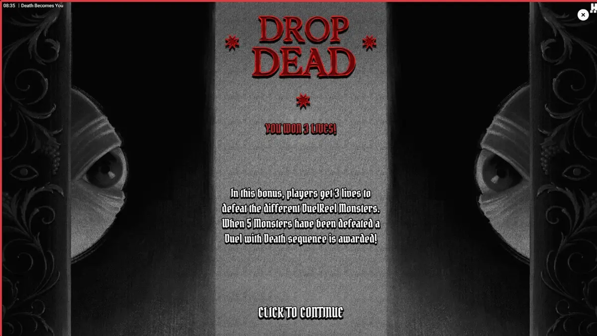 Tampilan visual slot Death Becomes You dengan nuansa gotik dan neon